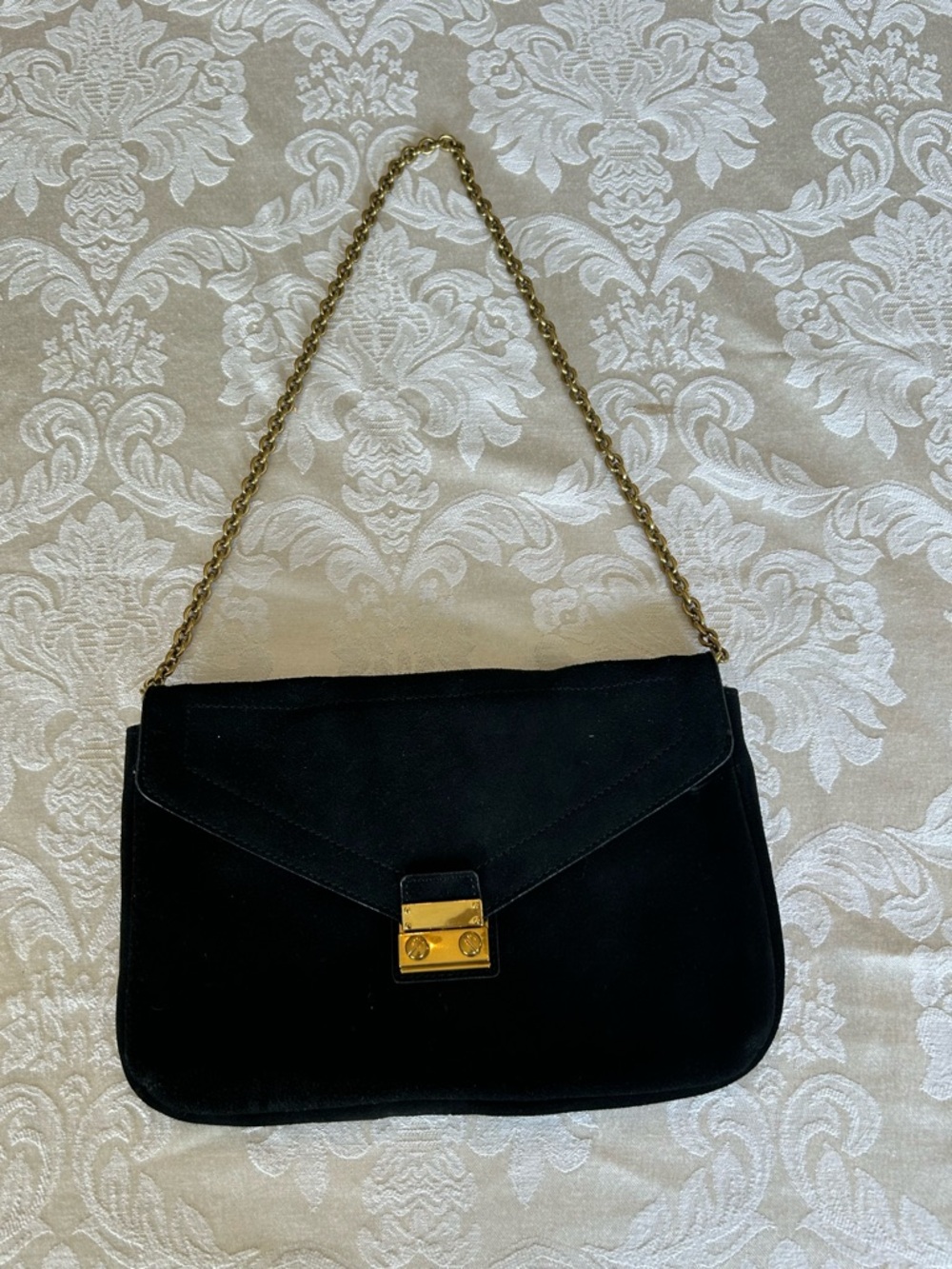 J. Crew Black Suede Shoulder Bag with Gold Chain